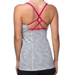 NWT Lululemon Warrior Strappy Back Tank Top Grey, White, Pink Luon Fabric Size 4